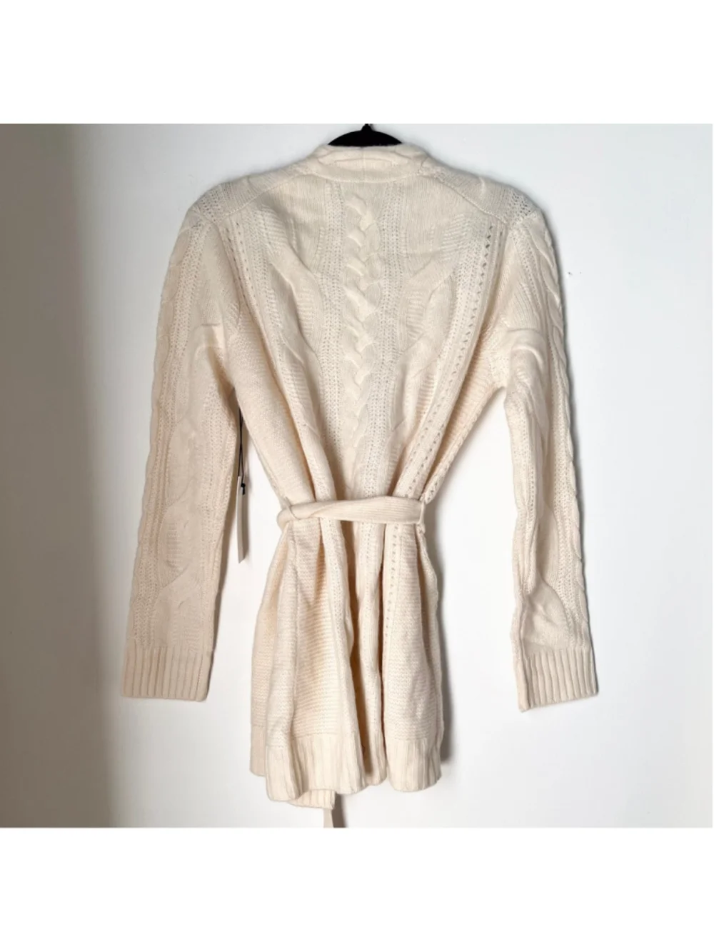 NWT Rachel Zoe Cream 100% 2-Ply Cashmere Cable Knit Belted Cardigan Sweater S - Picture 5 of 13
